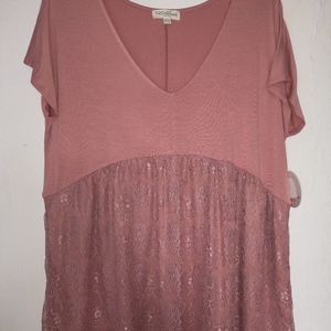 Coral, lace baby doll blouse